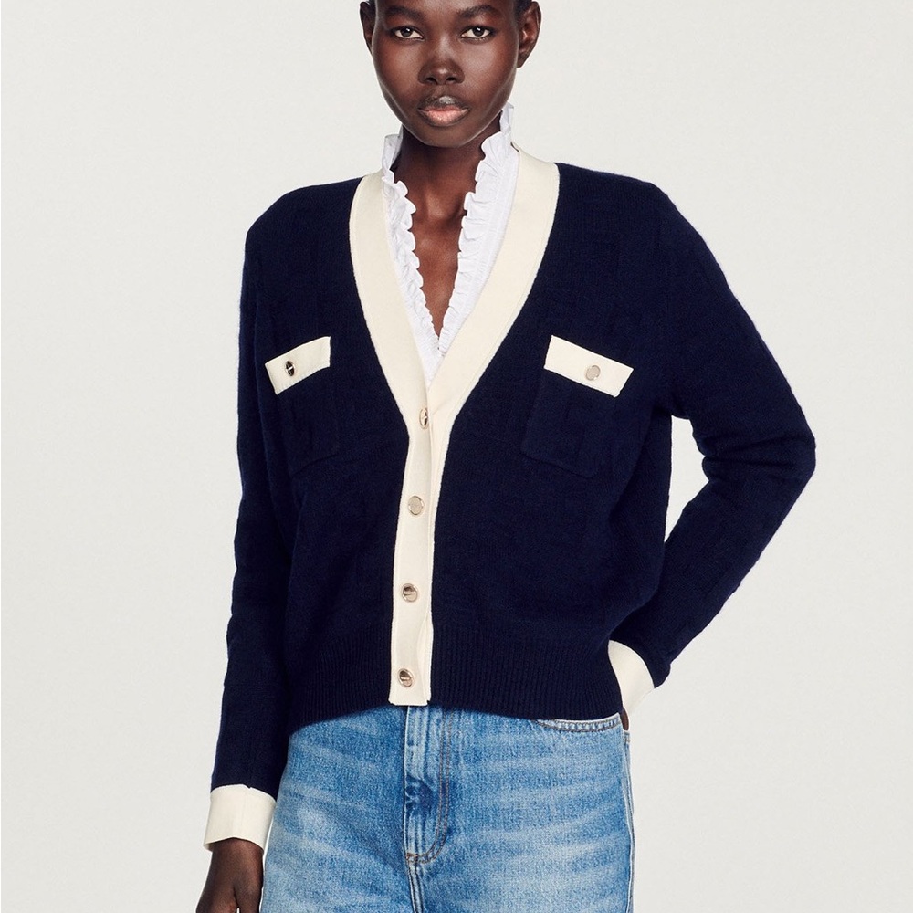 Navy and Cream Cardigan